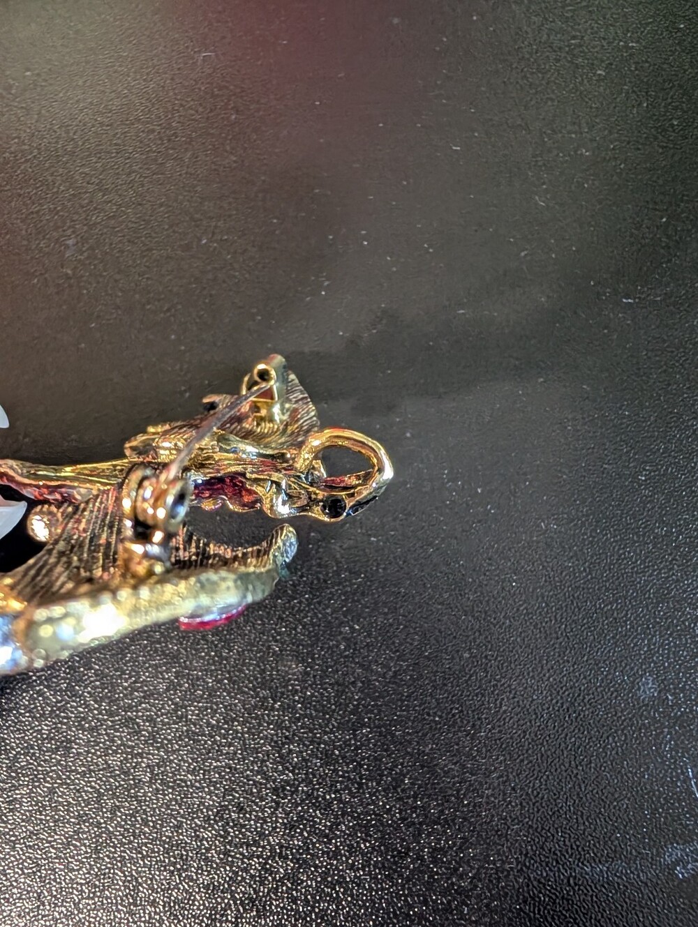 Red Dragon Enamel Brooch with Red Crystal Accents - Picture 7 of 8